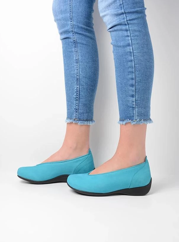 wolky instappers 00359 ballet 11760 turquoise nubuck sfeer