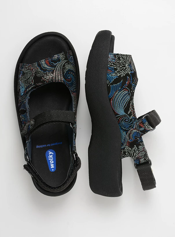 wolky sandalen 03204 jewel 68080 zwart blauw suede top