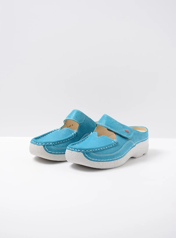 wolky extra comfort 06227 roll slipper 15760 turquoise nubuck front