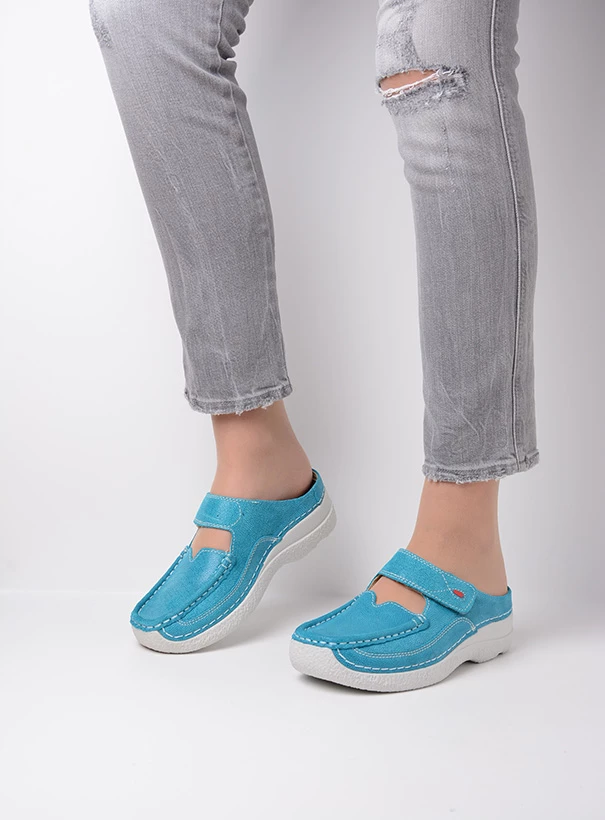 wolky extra comfort 06227 roll slipper 15760 turquoise nubuck sfeer
